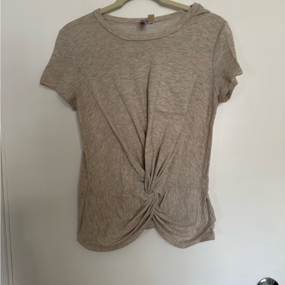 Casual Beige Knot-Front Women's Top